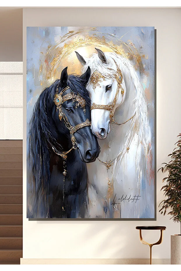 SİYAH VE BEYAZ AT KANVAS TABLO